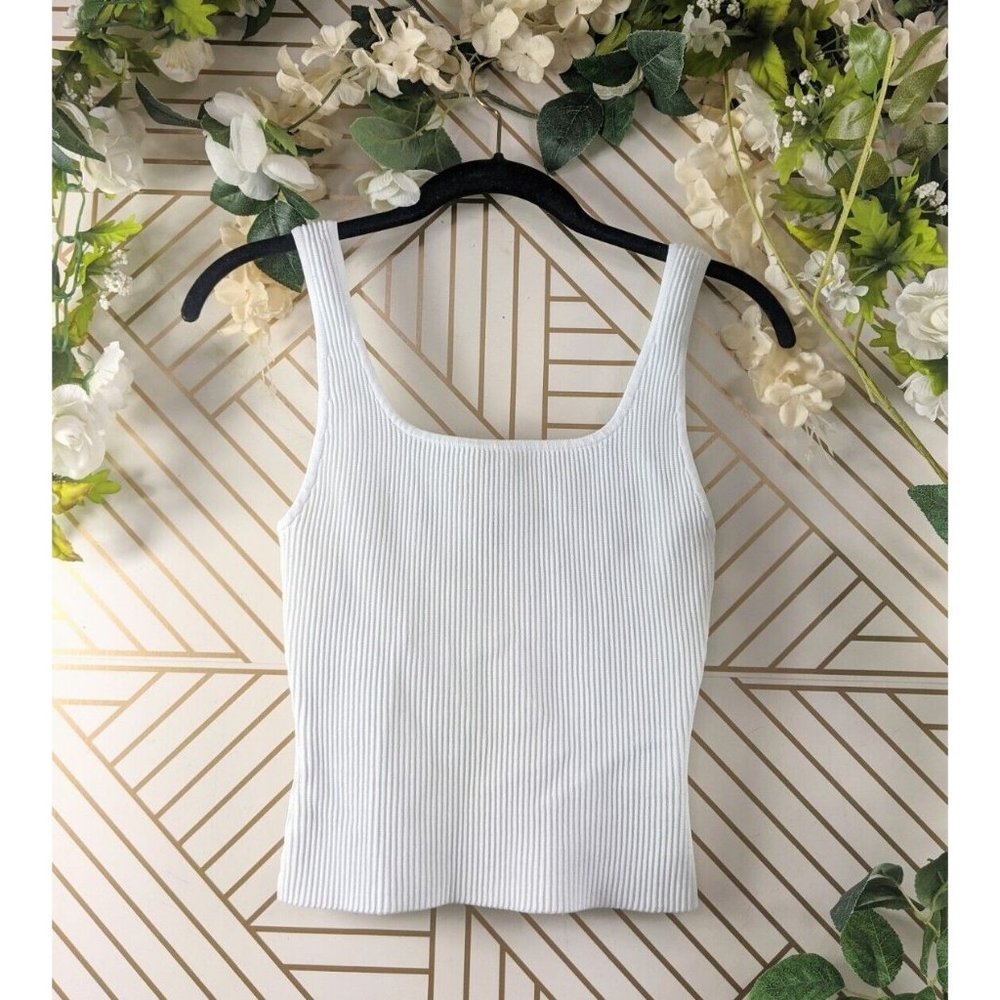 BABATON Women's Sculpt Knit Ribbed Square Neck Tank White Size XS